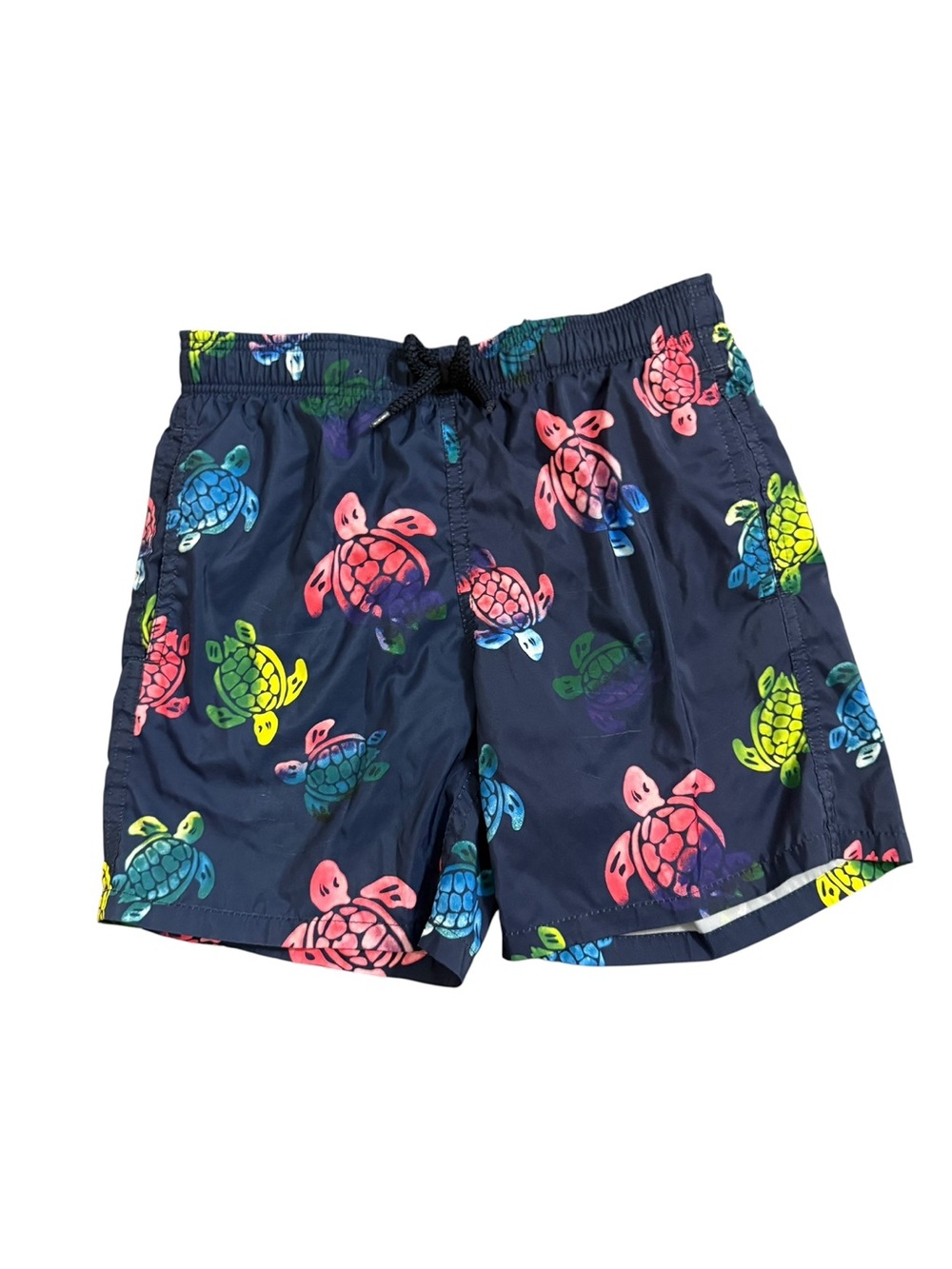 Vilebrequin Navy Swim Trunks All Over Neon Sea Turtle Print Boys Size 12